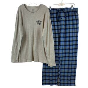 Lucky Brand Sleepwear Beer Waffle Thermal Top & Plaid Pants Set Size XL